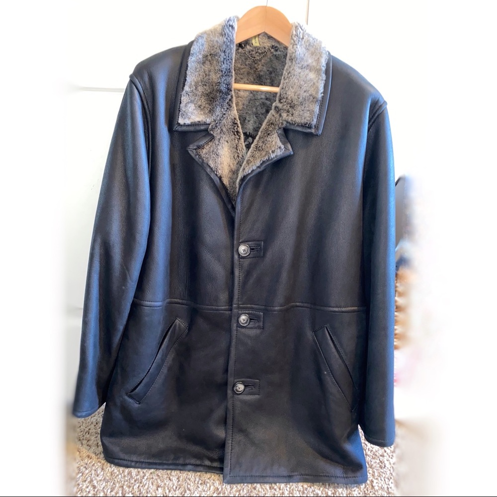 Mens Black Shearling Leather Coat